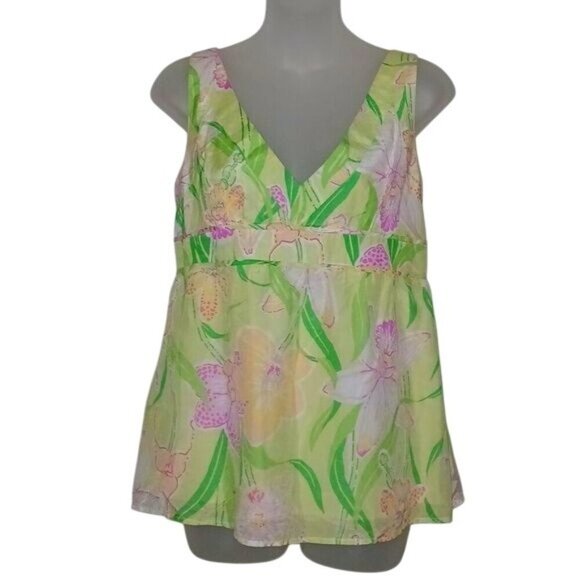 Lilly Pulitzer Green Floral Silk Sleeveless Top - Picture 1 of 4